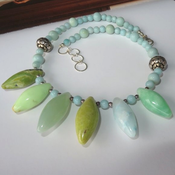 Chalcedony Turquoise Sterling Silver Spike Necklace - Picture 7 of 14